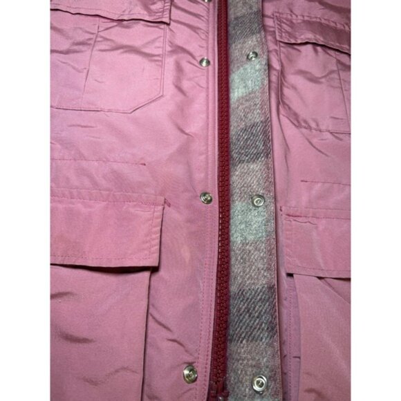 VTG LL Bean Womens M Baxter State Parka Hooded Rain Coat Pink Wool Lined USA - Picture 6 of 10